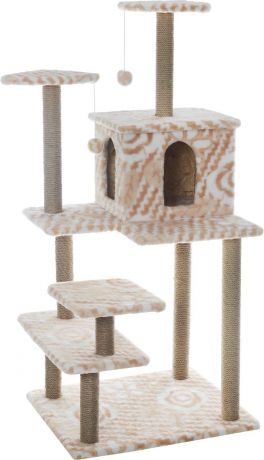 Игровой комплекс для кошек Меридиан "Семейный", цвет: белый, бежевый, 70 х 65 х 150 см