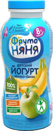 Фрутоняня Йогурт Банан и яблоко 2,5%, 200 мл