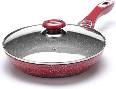 Сковорода "Mayer&Boch" с крышкой, с мраморным покрытием, цвет: красный, серый. Диаметр 26 см