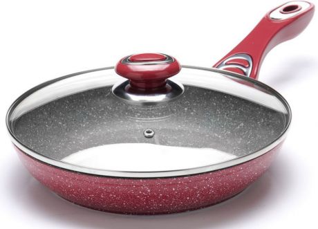 Сковорода "Mayer&Boch" с крышкой, с мраморным покрытием, цвет: красный, серый. Диаметр 28 см