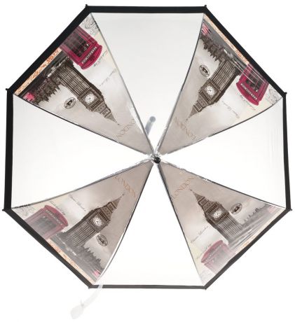 Зонт-трость женский Эврика "Лондон", полуавтомат, цвет: прозрачный, черный, красный. 96604