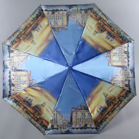 Зонт женский Magic Rain, полуавтомат, 3 сложения, цвет: голубой, золотистый. 4333-1606