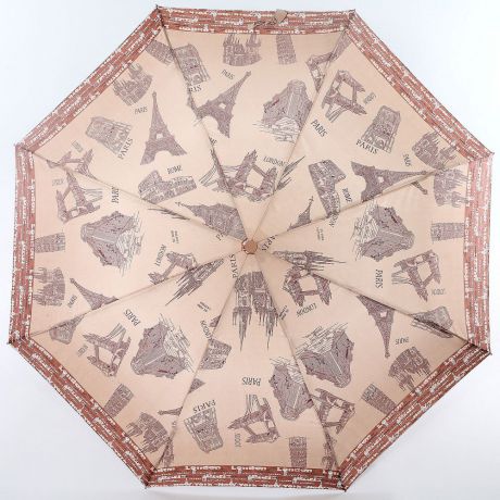Зонт женский "ArtRain", автомат, 3 сложения, цвет: светло-коричневый, темно-бежевый. 3915-4268