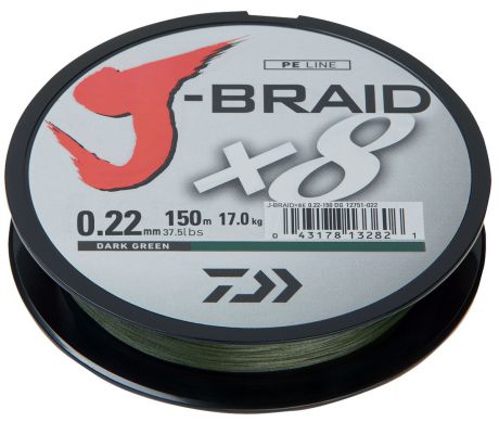 Шнур плетеный Daiwa "J-Braid X8", цвет: зеленый, 150 м, 0,22 мм