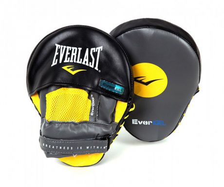 Лапы боксерские Everlast "Evergel Mantis", изогнутые, цвет: серый, желтый, черный