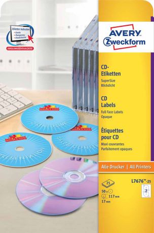 Этикетки для CD/DVD Avery Zweckform, диаметр 117 мм, 50 шт