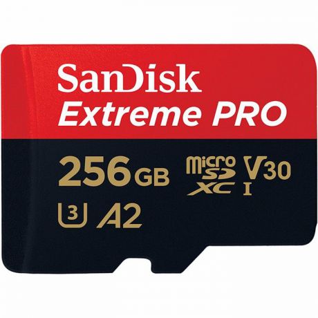Карта памяти SanDisk MicroSD 256GB Class 10 Extreme Pro A2 V30 UHS-I U3 (170 Mb/s) +SD адаптер