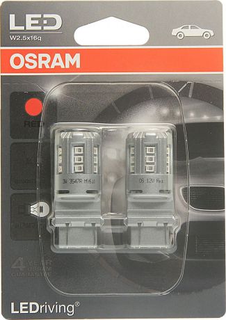 Лампа автомобильная Osram P27/7W (W2.5*16q) LED Standart Red 12V, 3547R02B, 2 шт