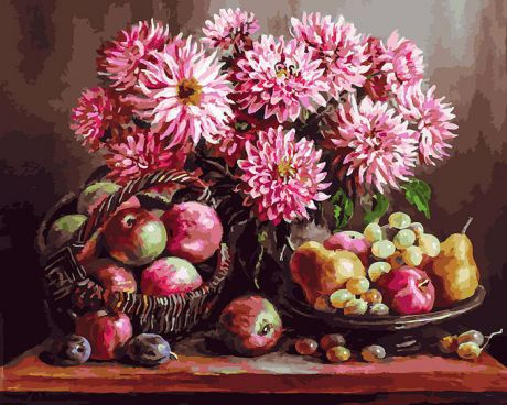 Картина по номерам Белоснежка "Розовые георгины", 230-AB, 40 х 50 см