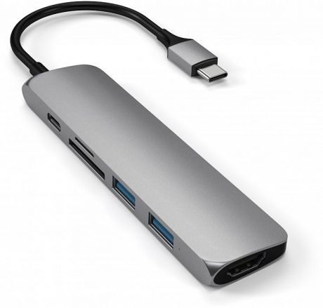 USB-концентратор SATECHI Slim Multi-Port V2,Type-C 4K,ST-SCMA2M, серый