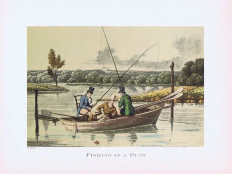 Гравюра Chene Англия. Рыбалка с плоскодонки. Офсетная литография. Франция, Париж, 1963 год