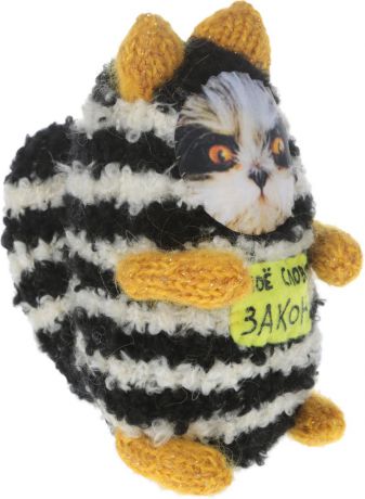 Мягкая игрушка Бюро находок "Котик. Мое слово - Закон", цвет: белый, черный, желтый, 18 см
