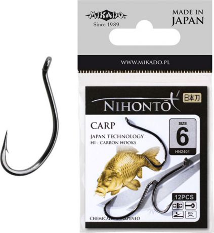 Крючок Mikado Nihonto-Carp, с ушком № 4 BN, hn2401_4bn-000-00, серебристый, 10 шт