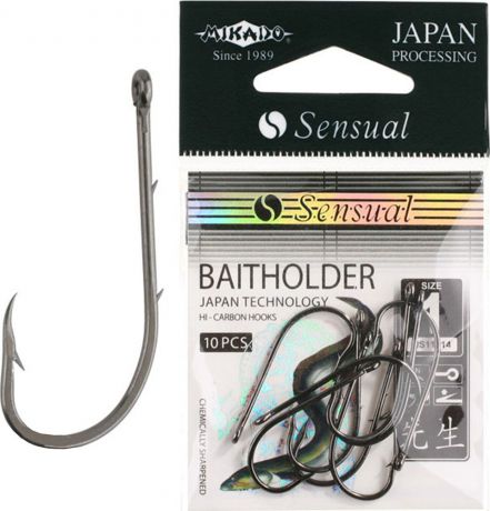 Крючок Mikado Sensual-Baitholder, с ушком № 2 BN, hs11014_2b-000-00, серебристый, 10 шт