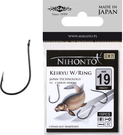 Крючок Mikado Nihonto-Keiryu W/Ring, с ушком № 8 BN, hn6201_8bn-000-00, серебристый, 14 шт