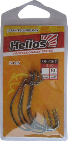 Крючок Helios B-93, офсетный №1, hs_b_91_1-904-00, черный, 5 шт