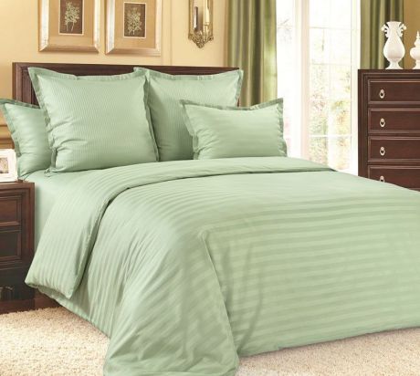 Комплект постельного белья Текс-Дизайн ТексДизайн "Оливия" из страйп-сатина, 100% хлопок, размер: 2.0 с европростыней, оливковый