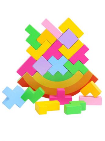 Развивающая игрушка BeeZee Toys Развивающая деревянная игра балансир тетрис головоломка "Фигуры" разноцветный