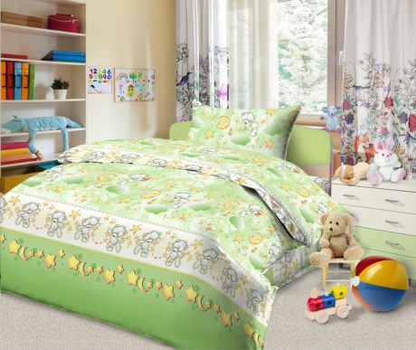 Комплект белья для новорожденных "Текстильная лавка" "Сонный мишка на зеленом фоне"