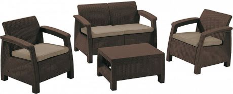 Комплект плетеной мебели Keter Corfu II Set Диван + Стол + Кресло, 2 шт, 17197361B, коричневый