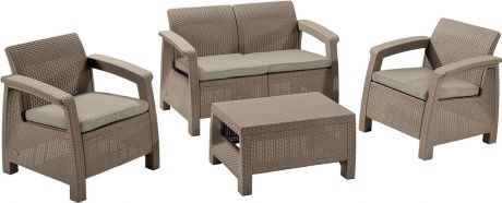Комплект плетеной мебели Keter Corfu II Set Диван + Стол + Кресло, 2 шт, 17197361C, светло-коричневый