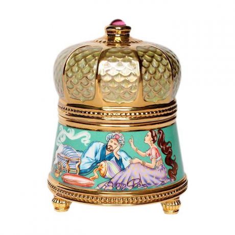 Шкатулка Faberge "Шахерезада", золотой, зеленый, сиреневый, белый, розовый, коричневый, светло-зеленый