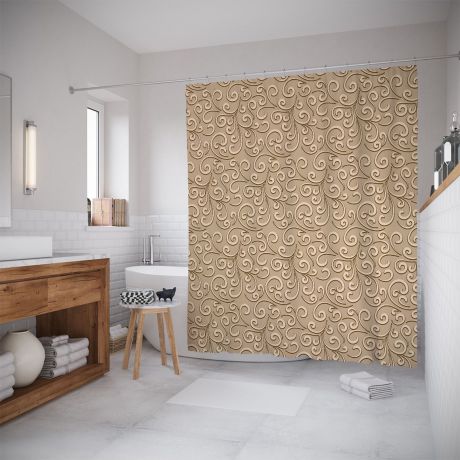 Штора (занавеска) для ванной "Классический орнамент" из ткани, 180х200 см с крючками