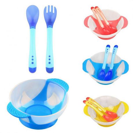 Набор посуды для кормления TopSeller Набор детский посуды (миска, ложка, вилка), синий