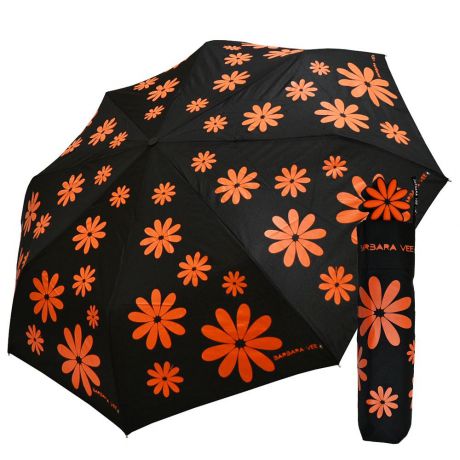 Зонт H.DUE.O (Italy) BV-FP100-3 HIPPY FLOWERS MINI, черный, оранжевый