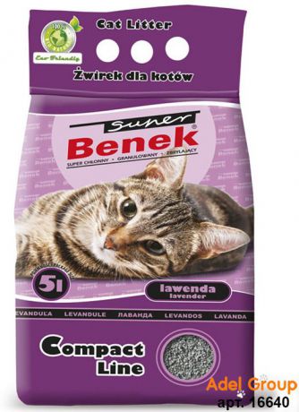 Наполнитель для кошачьего туалета Super Benek Компакт Лайн, комкующийся, лаванда, 5 л