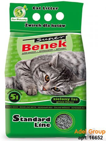 Наполнитель для кошачьего туалета Super Benek Стандарт Лайн, комкующийся, зеленый лес, 5 л