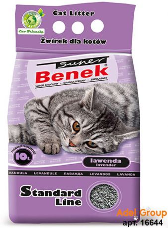 Наполнитель для кошачьего туалета Super Benek Стандарт Лайн, комкующийся, лаванда, 10 л