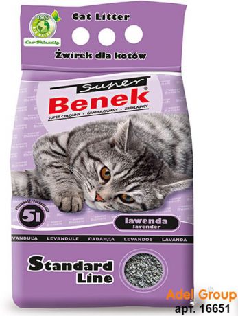 Наполнитель для кошачьего туалета Super Benek Стандарт Лайн, комкующийся, лаванда, 5 л
