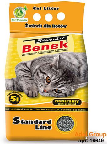 Наполнитель для кошачьего туалета Super Benek Стандарт Лайн, комкующийся, 5 л
