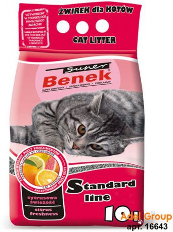 Наполнитель для кошачьего туалета Super Benek Стандарт Лайн, комкующийся, цитрусовая свежесть, 10 л