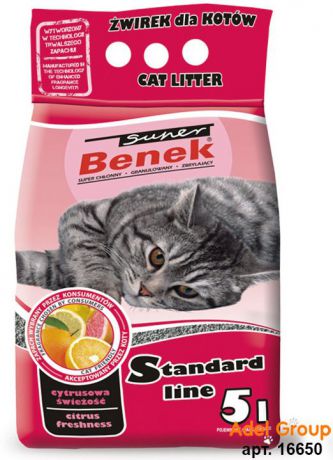 Наполнитель для кошачьего туалета Super Benek Стандарт Лайн, комкующийся, цитрусовая свежесть, 5 л