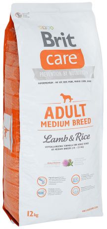 Корм сухой Brit Care "Adult Medium Breed" для взрослых собак средних пород, с ягненком и рисом, 12 кг