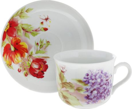 Чашка чайная с блюдцем Дулево "Ностальгия. Альпийские цветы", 450 мл