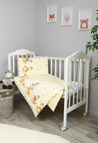 Комплект белья для новорожденных Сонный гномик Жирафик, бежевый, белый