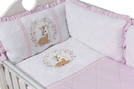 Бортик для кроватки Ma Licorne Bambi с валиками 9 предметов, розовый