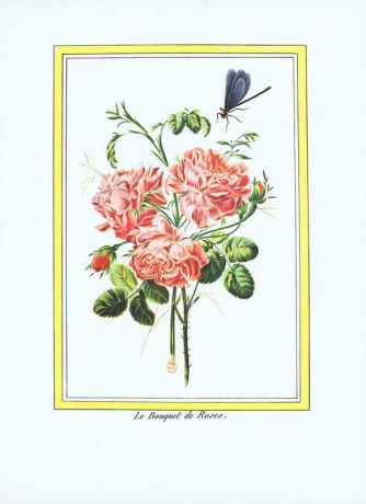 Гравюра Пьер Бюшо Букет роз. Офсетная литография. Германия, Штутгарт, 1963 год