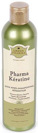 Кондиционер-ополаскиватель Greenpharma "Pharma Keratine" восстанавливающий, с растительным кератином и церамидами, для поврежденных и ослабленных волос, 300 мл