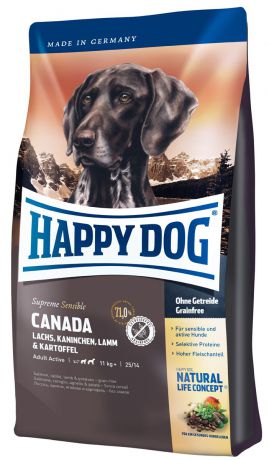 Корм сухой Happy Dog "Канада" для собак средних и крупных пород, лосось, кролик, ягненок, 12,5 кг