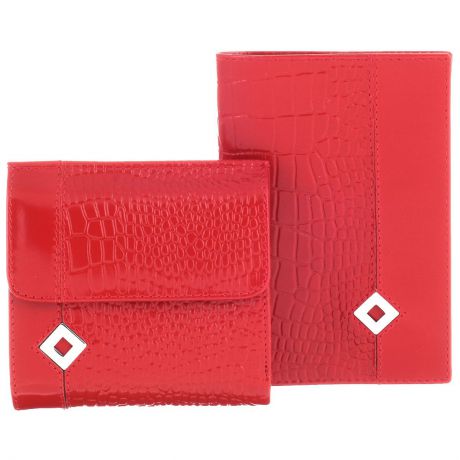 Подарочный набор Dimanche "Papillon Rouge": обложка для паспорта, кошелек, цвет: красный. 101/05