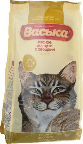 Корм сухой для кошек "Васька", для профилактики мочекаменной болезни, мясное ассорти и овощи, 400 г