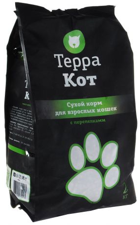 Сухой корм "Терра Кот" для взрослых кошек, с перепелками, 2 кг
