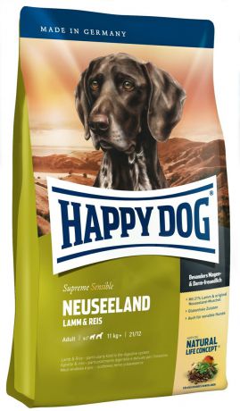 Корм сухой Happy Dog "Новая Зеландия" для собак средних и крупных пород, с ягненком и рисом, 1 кг