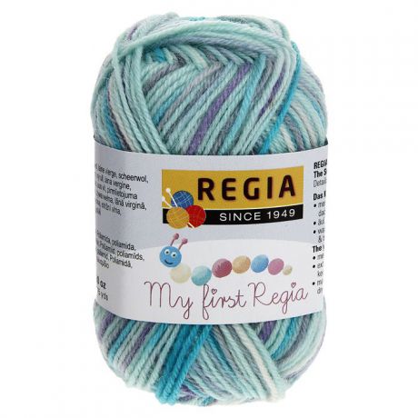 Детская пряжа для вязания "My First Regia", цвет: Luca color / бирюзовый, нежно-зеленый, светло-серый (01818), 105 м, 25 г