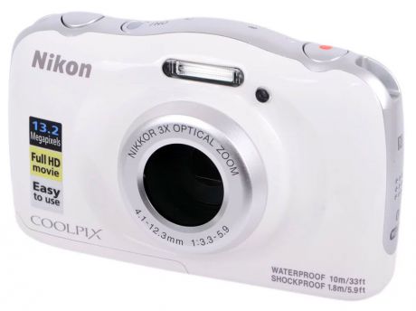 Компактная фотокамера Nikon CoolPix W100, цвет: белый + рюкзак