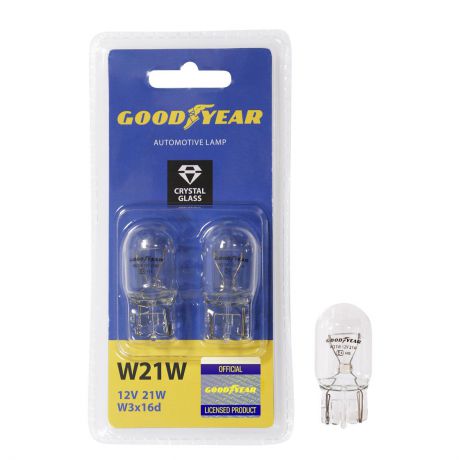 Лампа накаливания автомобильная "Goodyear", W21W, 12V, цоколь W3x16d, 21W, 2 шт